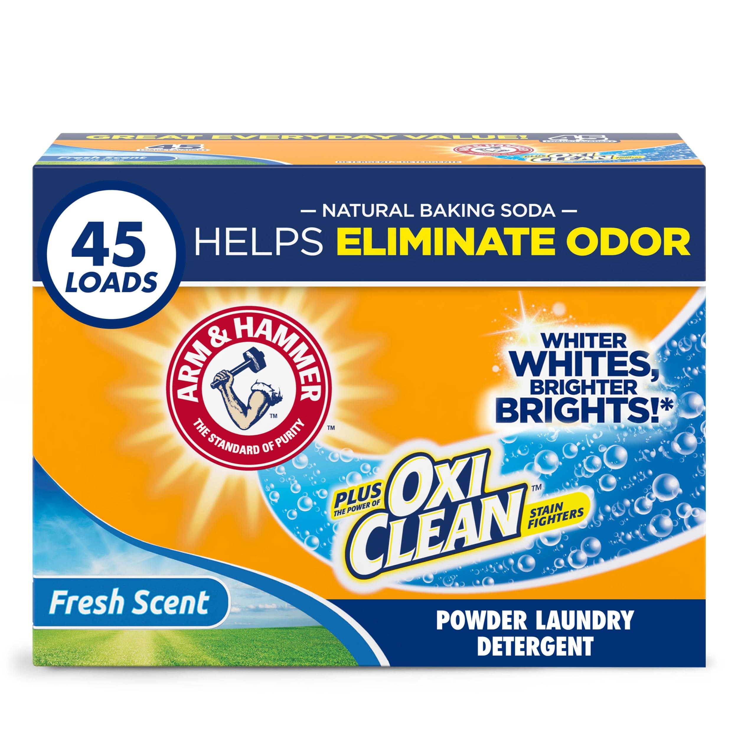 Arm & Hammer Plus OxiClean Powder Laundry Detergent, Fresh Scent, 45 Loads, 3.48 Pound (Pack of 1) - Package May Vary