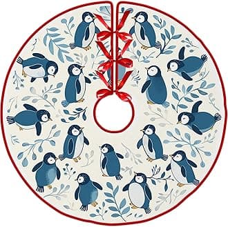 Christmas Penguin Christmas Tree Skirt 48 Inch by Leo Walker Rustic Xmas Tree Skirt Black Red Christmas Tree Skirt Ornaments for Merry Christmas Holiday Party Decorations Indoor Outdoor