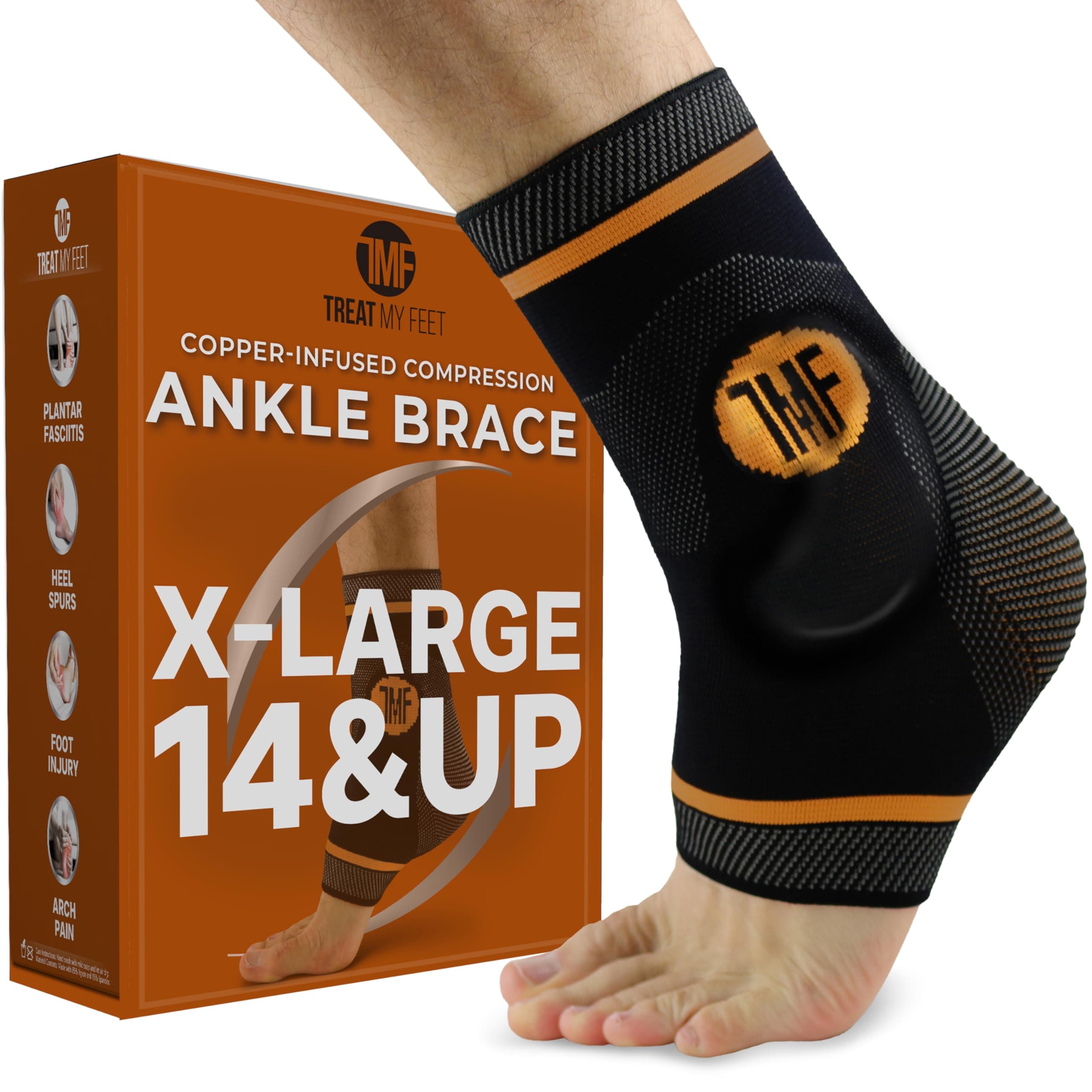 Compression Ankle Brace with Silicone Ankle Support and Copper - Plantar Fasciitis Brace for Foot Pain & Achilles Tendonitis Relief - Ankle Brace for Women & Men - Extra Large