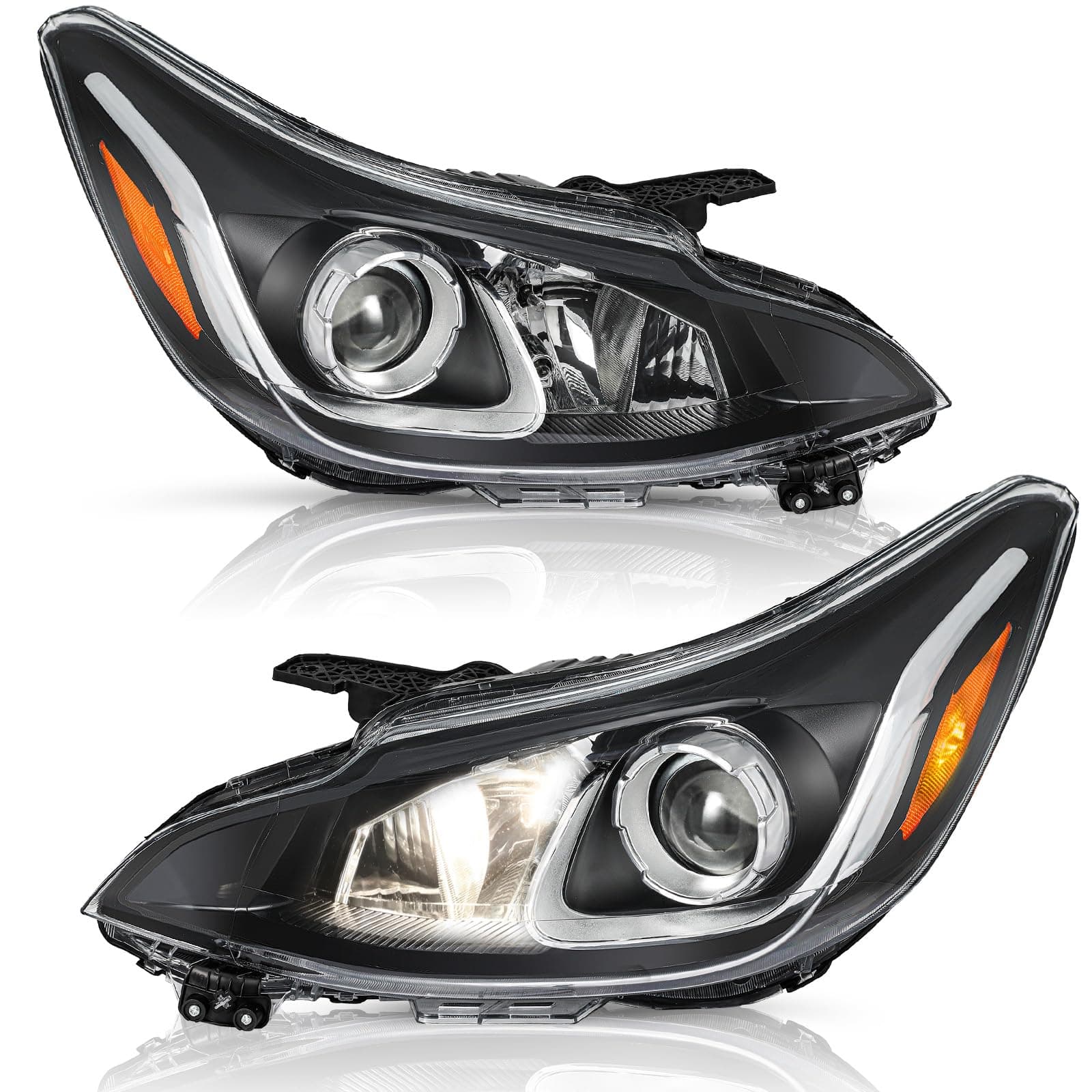 Headlight Assembly Set for 2019 2020 2021 Chevy SPARK OEM Replacement Headlamp Chrome Housing without bulbs, Driver and Pseenger Side