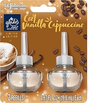 Glade PlugIns Refills Air Freshener, Scented and Essential Oils for Home and Bathroom, Cozy Vanilla Cappuccino, 1.34 Fl Oz, 2 Count