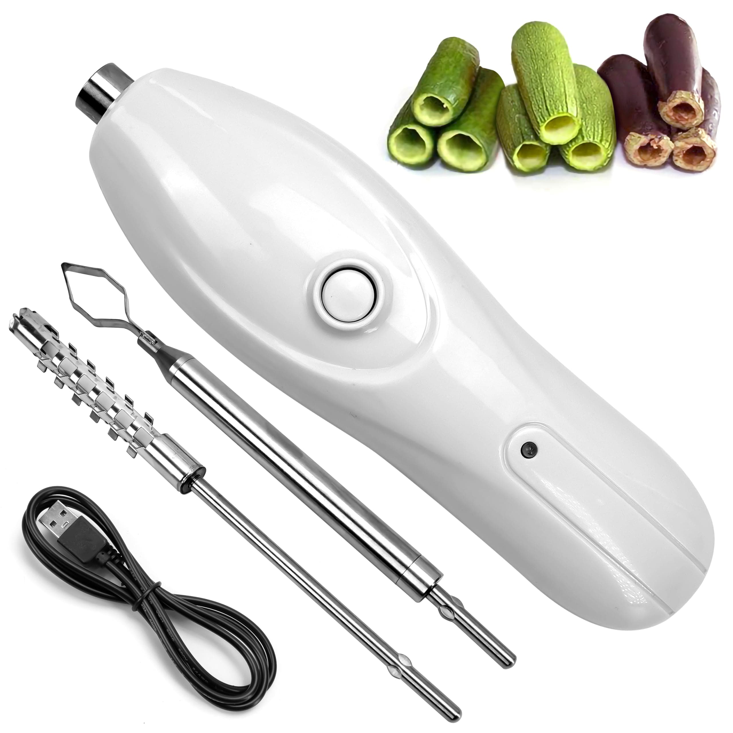 Zucchini Corer Tool Portable Vegetable Corer Cordless, Electric Scraping Scale Machine Scraper With 2 Cutter Head, Stainless Steel Rechargeable Fruit Digging, Professional Remover Tool Veggie Drill