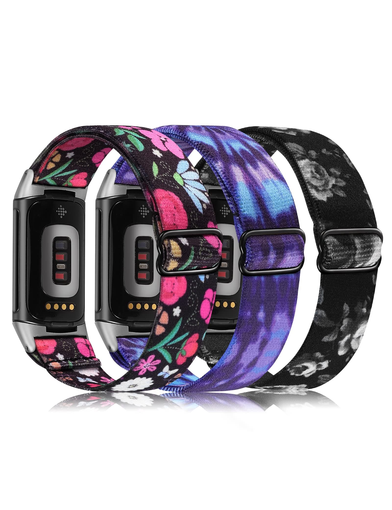 Wearlizer 3 Packs Adjustable Elastic Band Compatible with Fitbit Charge 6 Bands/Charge 5 Bands for Women Men, Stretchy Loop Strap Soft Nylon Sport Wristband Accessories for Charge 6/5 Fitness Tracker