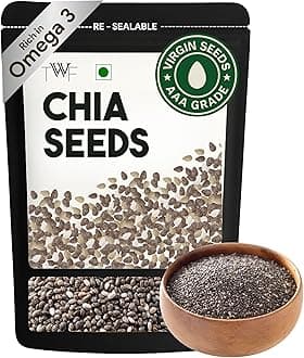TWF Chia Seeds | 200g | AAA Grade Seeds for Eating | Natural Hydrator for Summers | For Weight Loss | Non GMO | Rich In Protein & Dietary Fibre | 100% Clean | Gluten Free Seeds for Smoothies, Oatmeal, Salads & Baking | Resealable Pack | Diet Snack | Unroasted | Unsalted | Highest Natural Potency