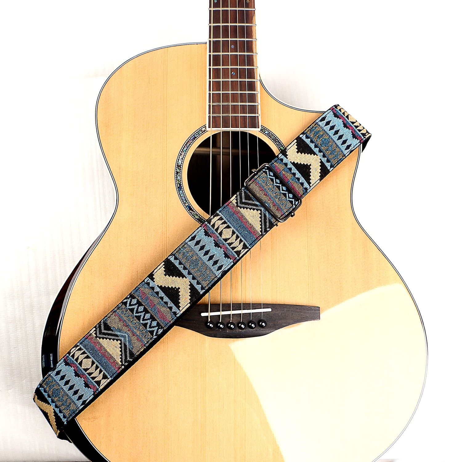 Deviser Ndebele national style Weave Cotton Guitar Straps,Soft leather end with pick holder For acoustic,classical,electric,bass guitar/2 picks Color Random Free