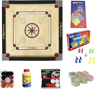 Carrom Board 28 INCH Medium Size with 1.5" Border & 3 mm Ply (Economy) with STRICKER & Accessories and Vista 11 INCH Ludo Snakes and Ladder