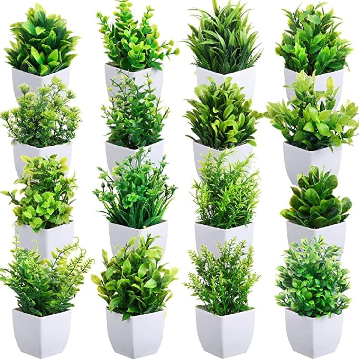 Dekorly Artificial Potted Plants, 16 Pack Artificial Plastic Eucalyptus Plants Small Indoor Potted Houseplants, Small Faux Plants for Home Decor Bathroom Office Farmhouse (Set 0F 16)