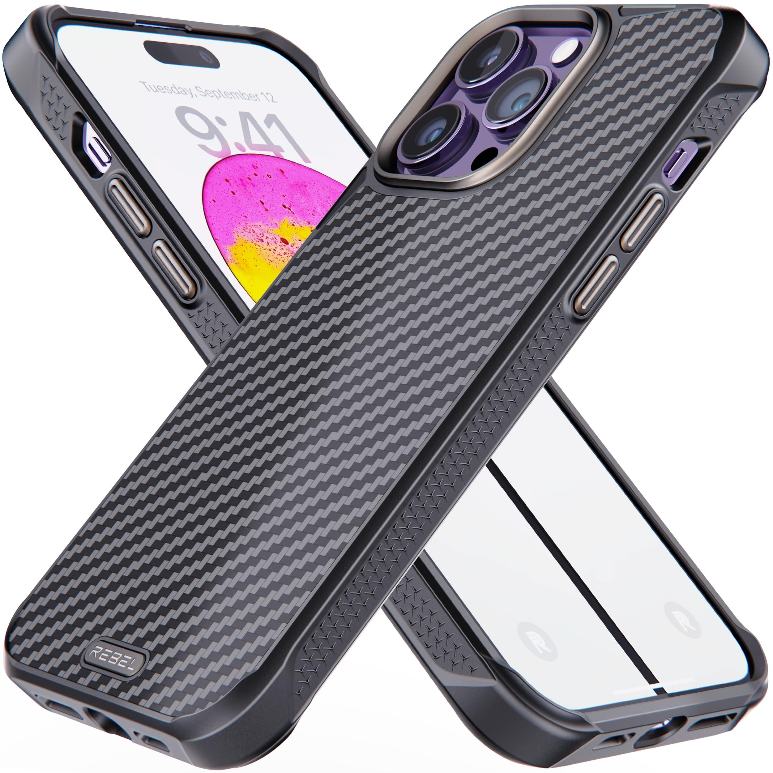 REBEL Case for iPhone 14 Pro Max [Gen-5 Aramid Fiber] Strong MagSafe Compatible, Grippy Sides, Shockproof Corners, Metal Lens + Buttons, Upgraded Protective Design, 6.7 Inch Phone 2023 (Black)
