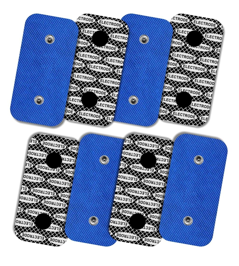 8 electrodes for Compex with silver pattern, 50x100mm with 2 SNAP connectors