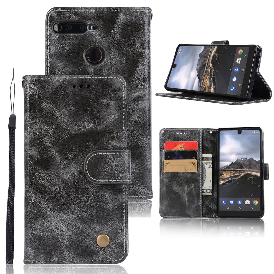 Essential Phone PH-1 Case, Zoeirc Hybrid PU Leather Drop Protection Folding Folio Style Wallet Slots to Hold Cards Stand Pouch Flip Case Cover for Essential Phone PH-1 (Grey)