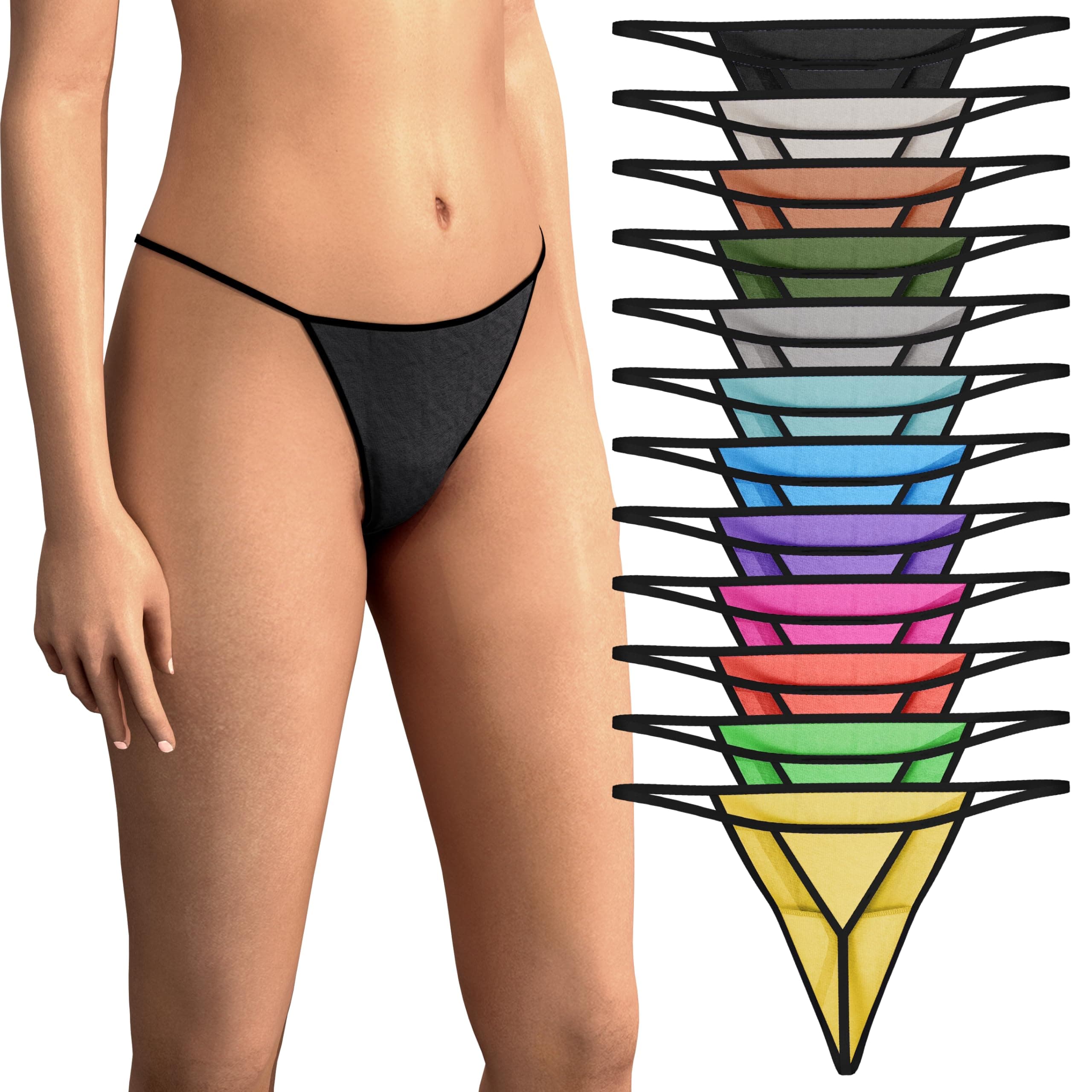 Women's 12 Pack String Bikini - T-Back Thong Underwear | Buttery Soft No Show Panties