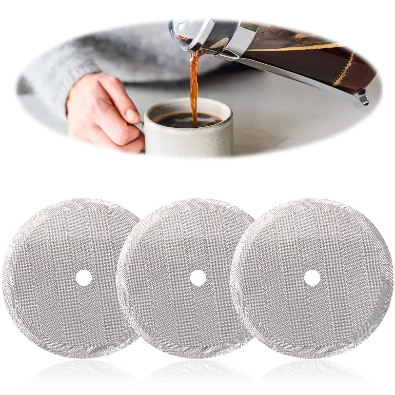 3 Pcs Cafetiere Filter Mesh Screen, French Press Replacement Stainless Steel Reusable Metal Coffee Filter for 12oz/350ml Cafetiere