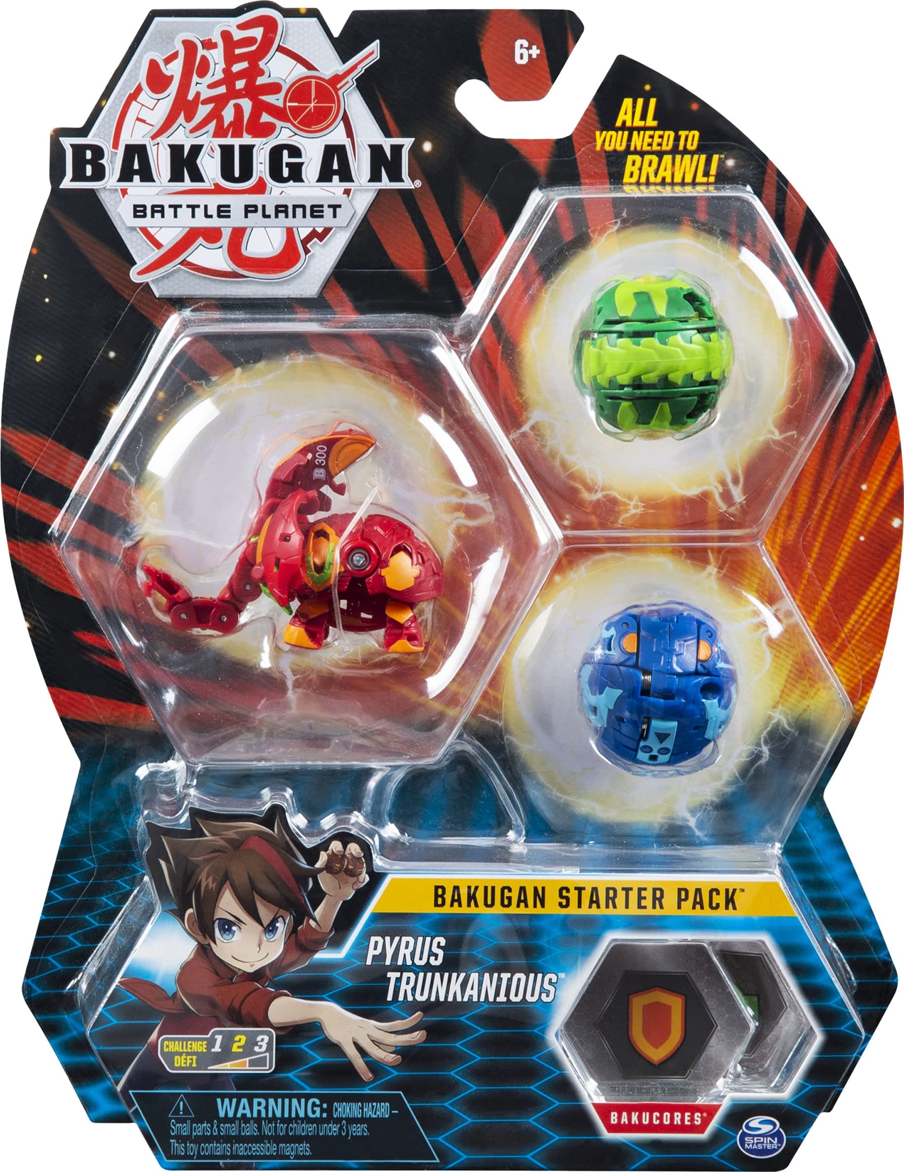 Bakugan Starter Pack 3-Pack, Pyrus Trunkaious, Collectible Action Figure