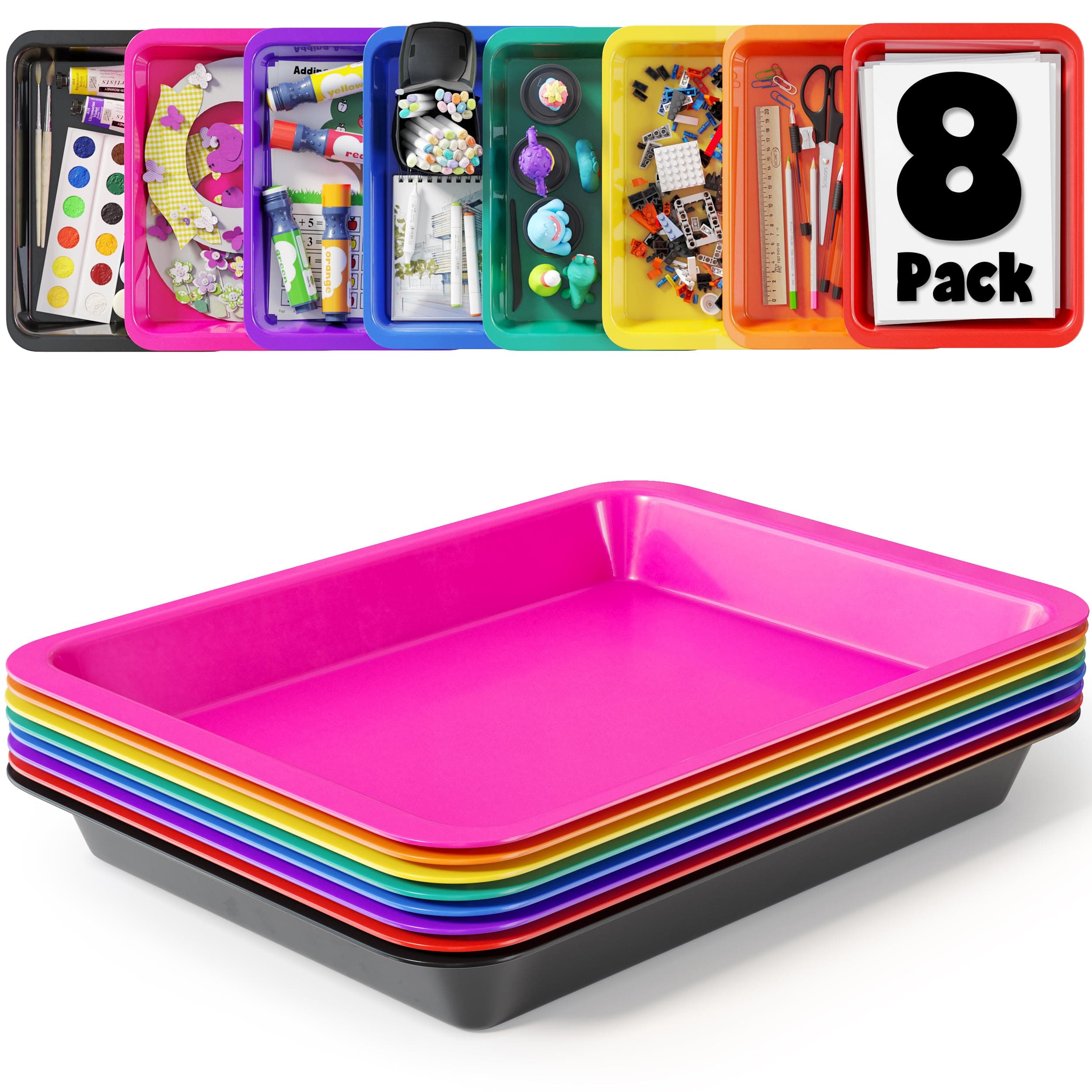 Set of 8 Art Trays for Kids, Great for Lego, Sand, Crafts, Painting, Montessori, Rainbow Tray for Classroom, Craft Trays for Kids