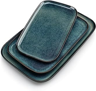 Serving Plates, STERN Serving Plates, 3 Piece Set, Stoneware, Crockery, Plate Set is Dishwasher and Microwave Safe, Dinner Plates, Cake Plates, Dessert Plates, Breakfast Plates, Green