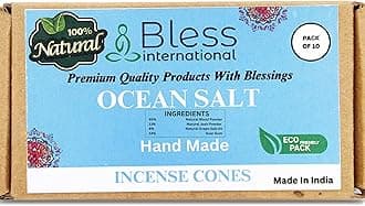 Bless International Ocean-Salt 100%-Natural-Incense-Cones Handmade-Hand-Dipped Organic-Chemicals-Free for-Purification-Relaxation-Positivity-Yoga-Meditation The-Best-scents (10 Count)