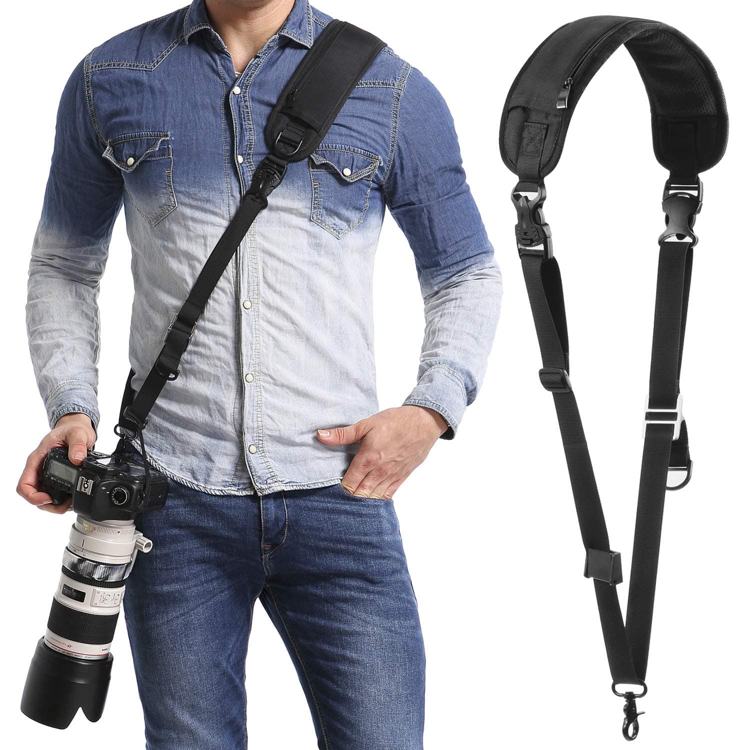 waka Camera Neck Strap Quick Release Safety Tether, Comfortable Durable Shoulder Sling Camera Strap, Black