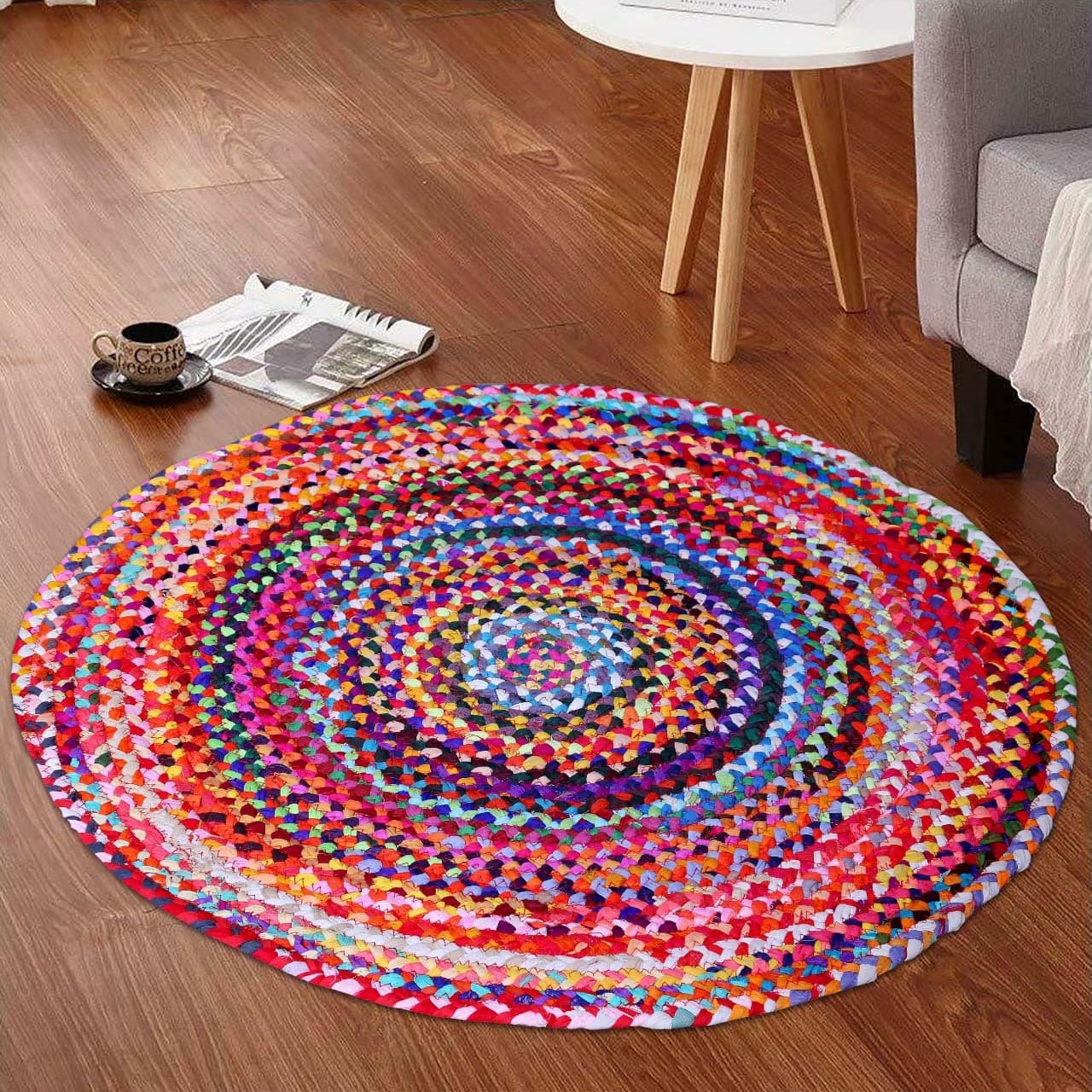 spinrificspinrific Solid Contemporary Rug (Multicolour, Cotton, 90 X 90 Cm), Round