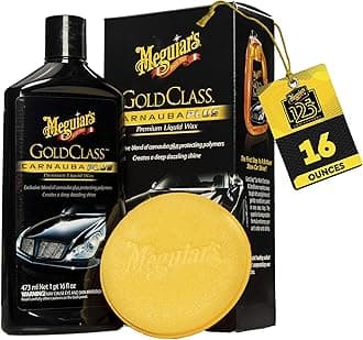 Meguiar's Gold Class Carnauba Plus Premium Liquid Wax Kit, Car Detailing Kit with a Pure Carnauba Wax Blend and a Foam Applicator Pad for Keeping Glossy Paint Protected Like a Pro, 16 Oz Bottle