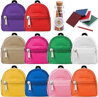 ONEST 31 Pieces Dolls Accessories Include 10 Pieces Mini Doll Backpacks Cute Zipper Bags and 21 Pieces Mini Doll Books