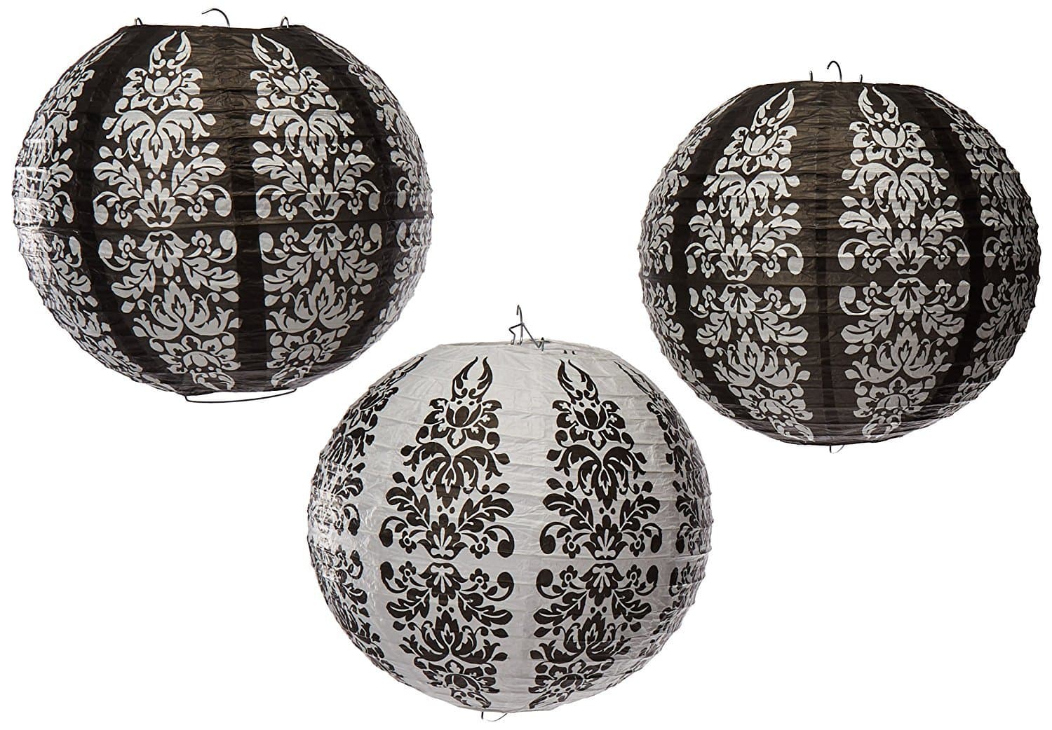 Amscan 248154 Damask Printed Lanterns-Black, 1 piece