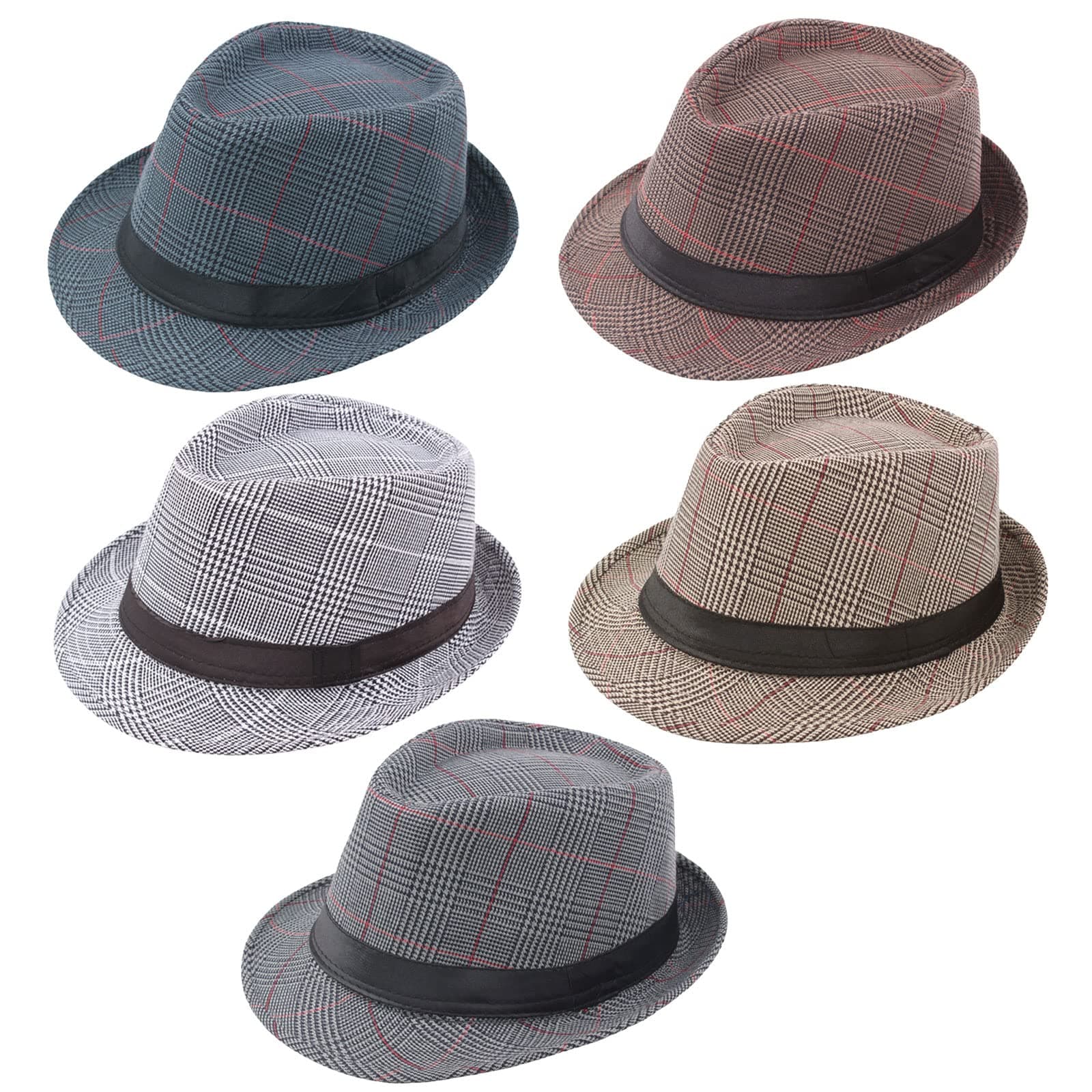 5 Pack Short Brim Fedora Classic Summer Beach Sun Hat Panama Cap for Men Women