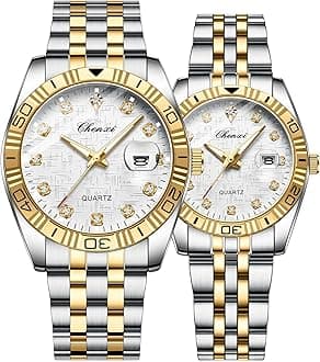 Swiss Brand Two Tone Watch Men Women Gold Silver Stainless Steel Waterproof Couple Watches