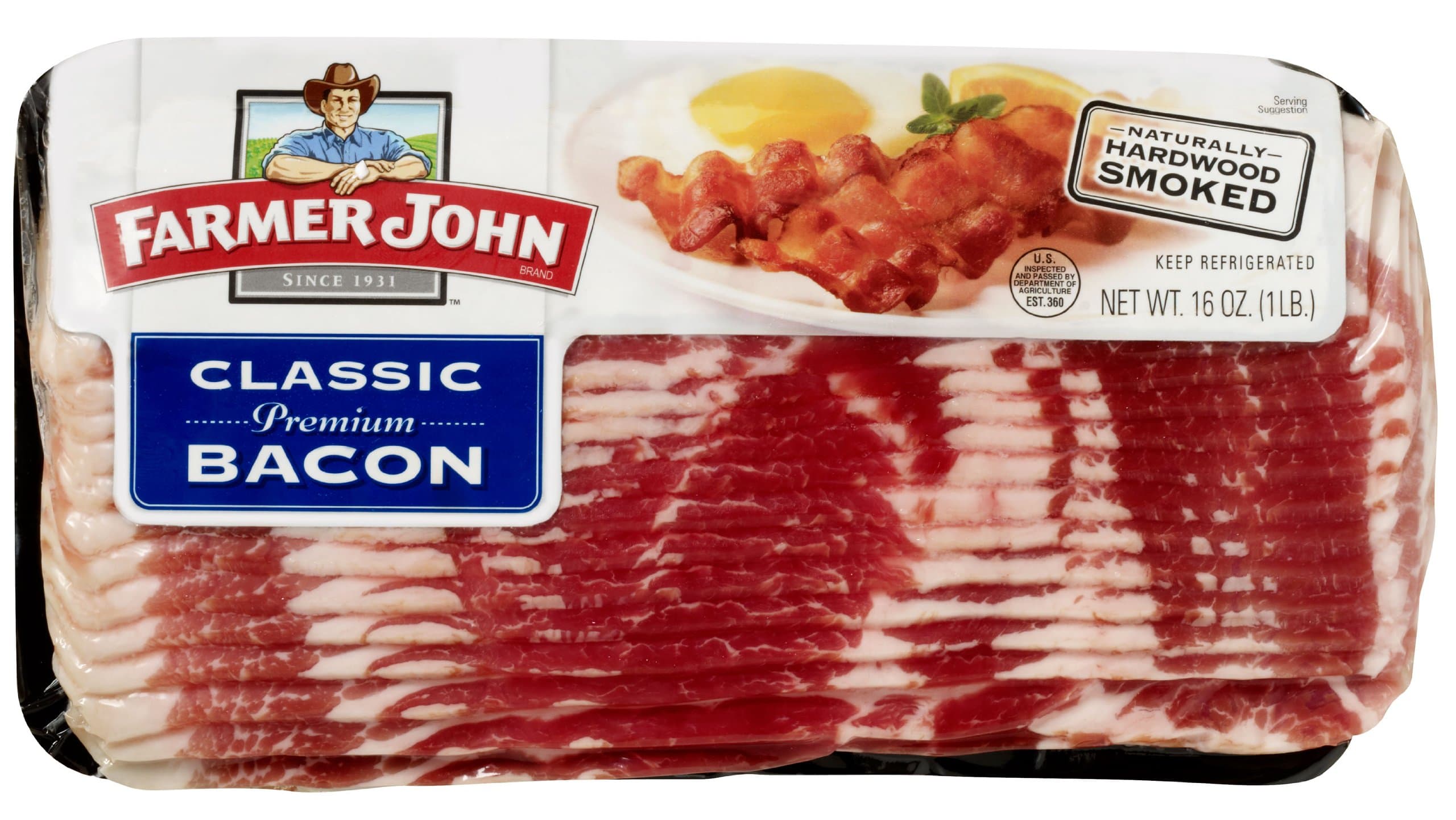 Farmer John Classic Premium Sliced Bacon 16oz. Package (Pack of 3)