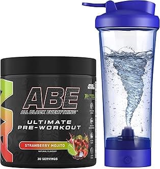 Bundle ABE Pre Workout 375g + Electric Shaker | All Black Everything Pre Workout Powder, Energy Drink, Physical Performance, Creatine, Beta Alanine, Caffeine (Strawberry Mojito)