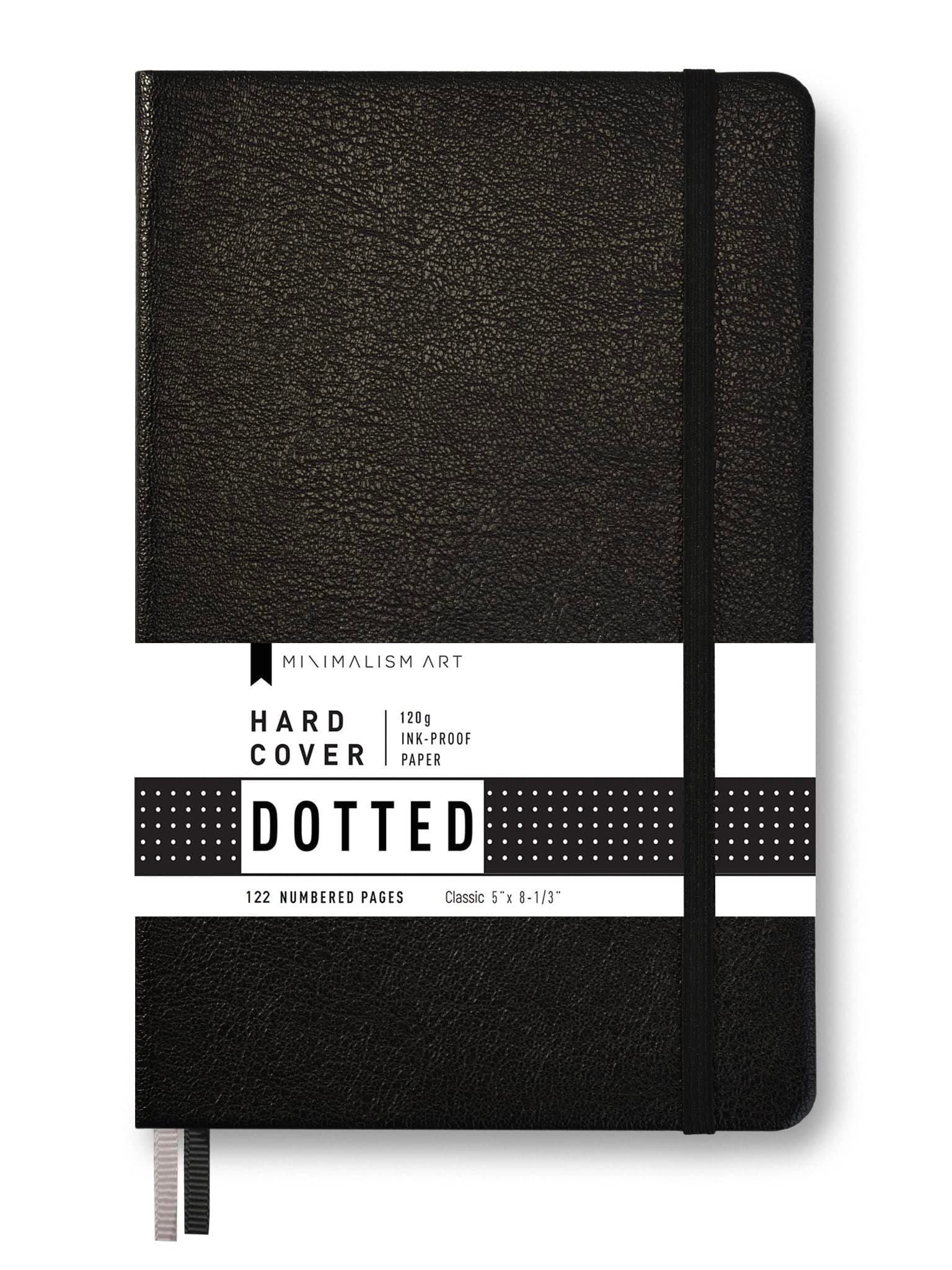 Minimalism Art, Classic Notebook Journal, A5 Size 5 X 8.3 inches, Black, Dotted Grid Page, 192 Pages, Hard Cover, Fine PU Leather, Inner Pocket, Quality Paper-100gsm, Designed in San Francisco