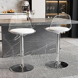 Acrylic Swivel Barstools Set of 2, PU Leather Seat with Clear Back, Armless Hydraulic Kitchen Counter Height Bar Stools,for Kitchen,Restaurant,Bar (Color : Clear+Clear)