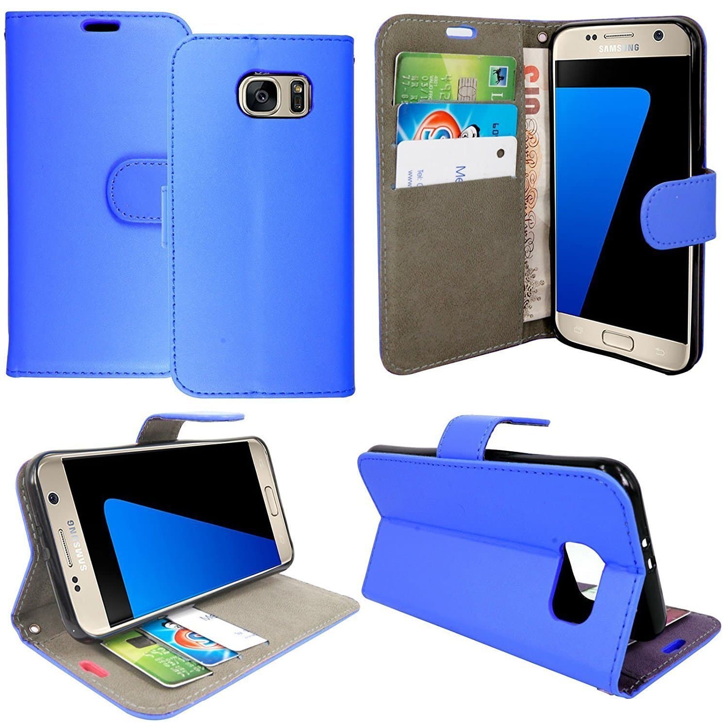 For Samsung Galaxy S5 GS 5 G900 book Type Plain Blue Simple Smooth Pouch PU Leather Magnetic Flip Case Cover + Stylus