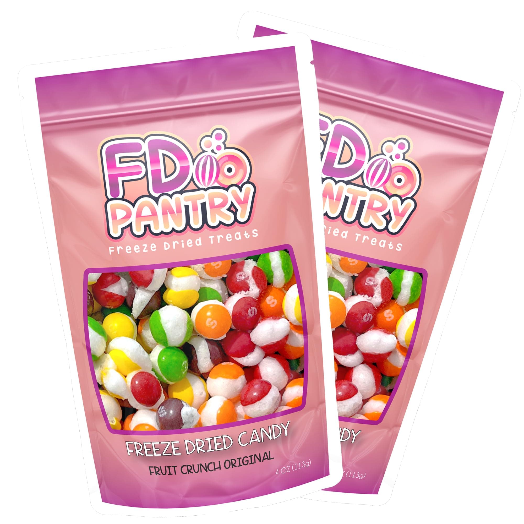 Freeze Dried Candy, Fruit Crunch Original, 4 oz, 2 Pack, Assorted Strawberry, Orange, Lemon, Grape, Lime Flavors, Bag Pouch, Ideal Gift Snack