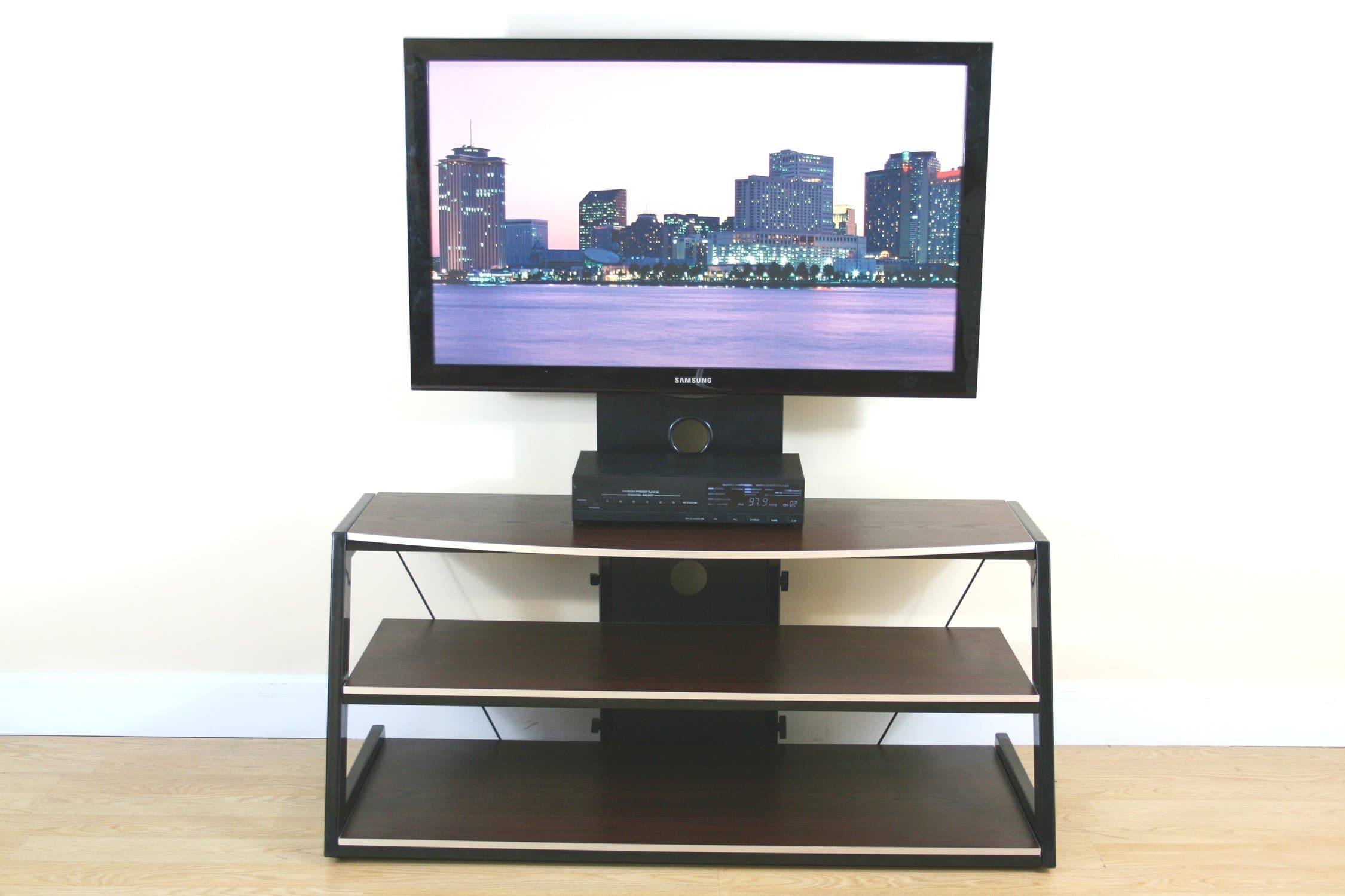 No Tools Required 55-Inch 3-in-1 Tv Stand with Mounting System-dark Walnut Wood Grain Finish