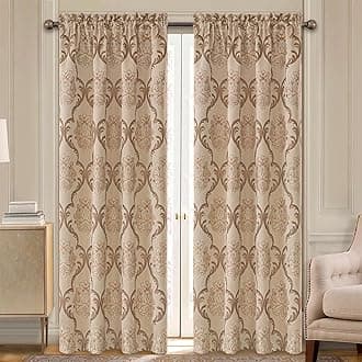 Loom and Mill Luxury Jacquard Damask Curtains for Bedroom Living Room, Light Khaki Floral Lined Curtains 2 Panels with Tiebacks, Elegant Window Curtain for Banquet Party Decor(52”Wx84”L, 2 Panels)
