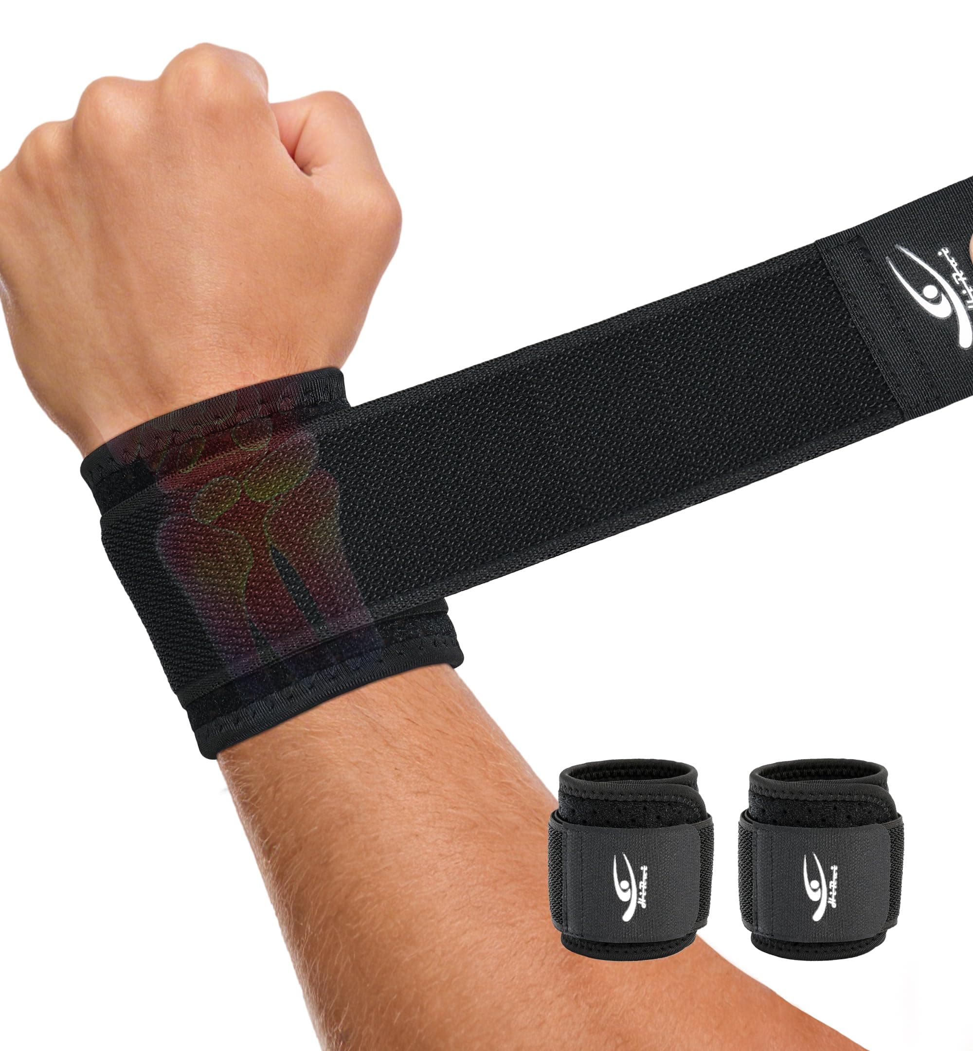 HiRui Wrist Brace (2 PCS) - Adjustable Compression for Carpal Tunnel Arthritis Tendonitis Sprain Pain Relief | Wrist Support Wrist Wraps for Both Hands, Ideal for Sports & Gym Workouts (Black)