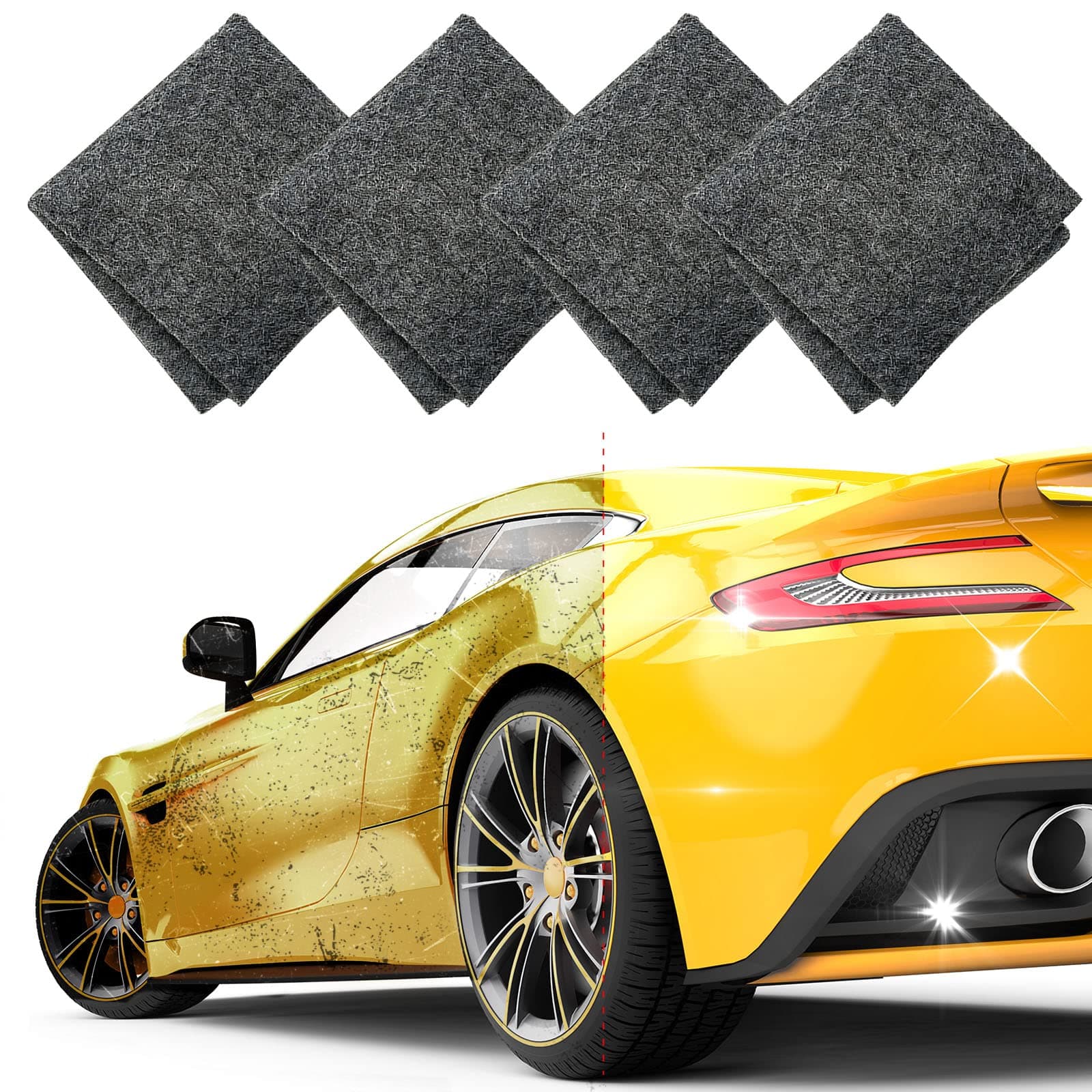 Nano Sparkle Cloth 4 Pcs, Magic Scratch Remover Cloth for Car Paint, Car Scratch Surface Polishing and Water Spots Repairing