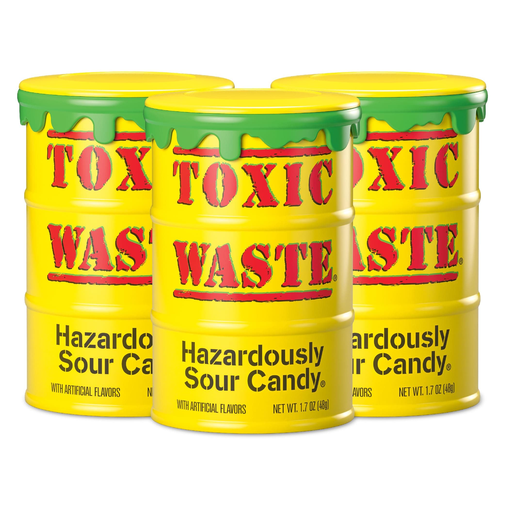 TOXIC WASTE - Hazardously Sour Candy - Apple, Watermelon, Lemon, Blue Raspberry, & Black Cherry Flavors - Original Yellow Drums - 3-Pack