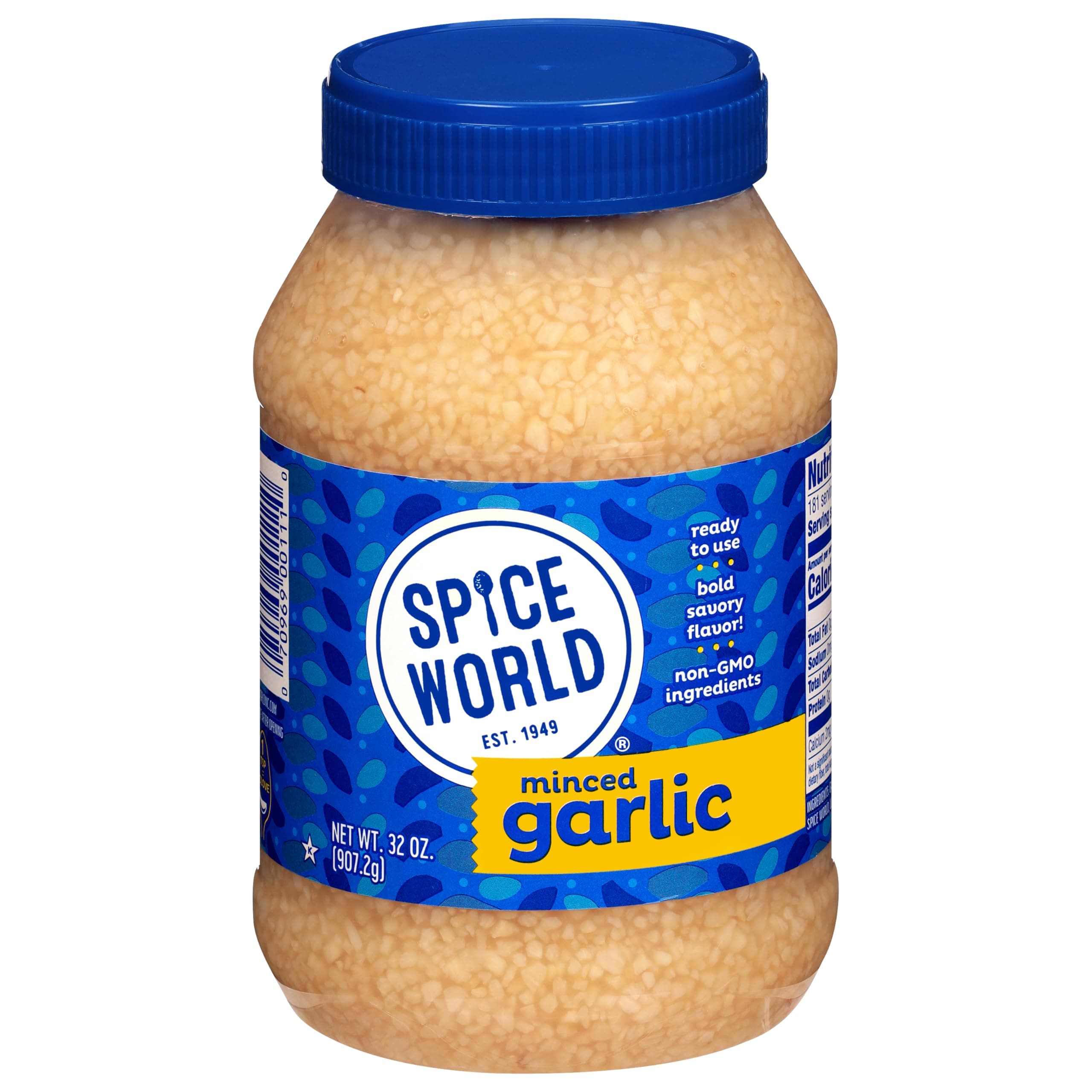 Spice World Minced Garlic – Bulk 32 oz Garlic Container – Ready-to-Use Seasonings for Cooking, Reduce Prep Work and Easily Add Flavor