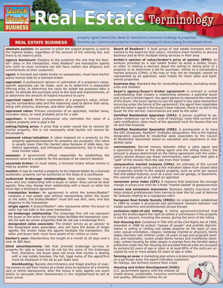Real Estate Terminology QuickStudy Laminated Reference Guide (QuickStudy Business)