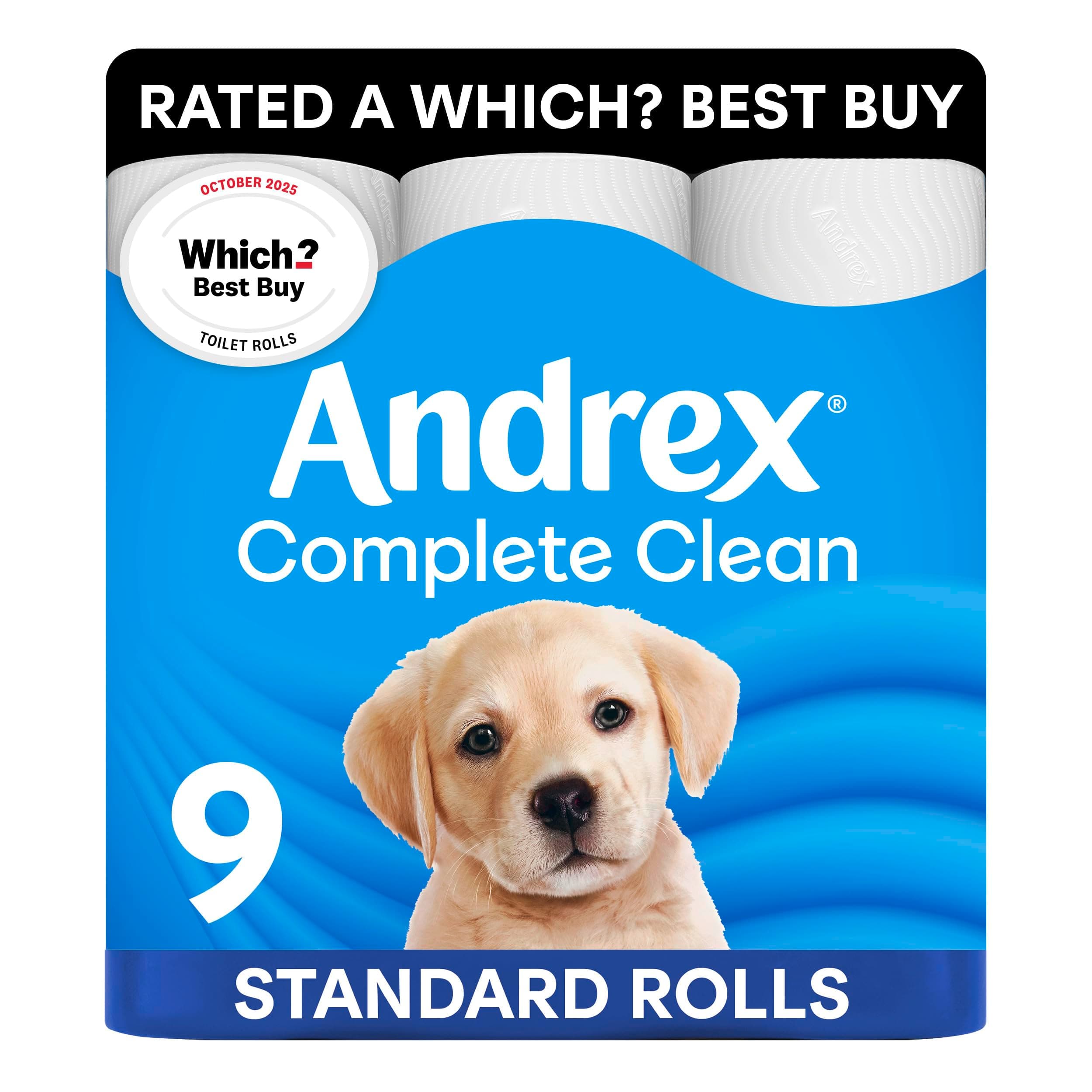 Complete Clean Toilet Tissue Standard Rolls, Unique 3D Wave Texture for a Proven, Effective Clean, Loo Rolls, 9 Toilet Rolls