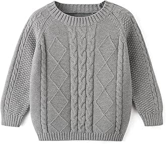 Curipeer Baby Boys' Girls' Cable Knit Sweater Long Sleeve Solid Pullover Toddler Crew Neck Fall