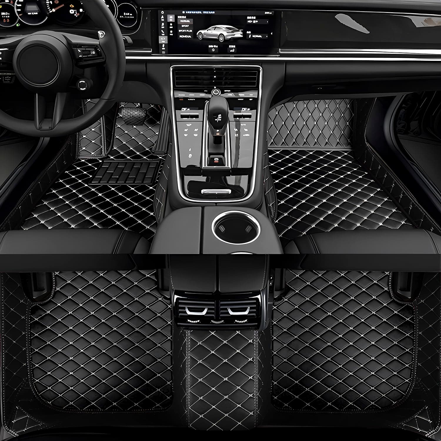 Custom Personalized Floor Mats for Cars,Luxury Full Coverage All Weather Car Floor Mats,Anti-Slip Leather Car Mat Set ,Custom Floor Mats for 99% of Cars, Trucks & SUVs (Black 8 White)