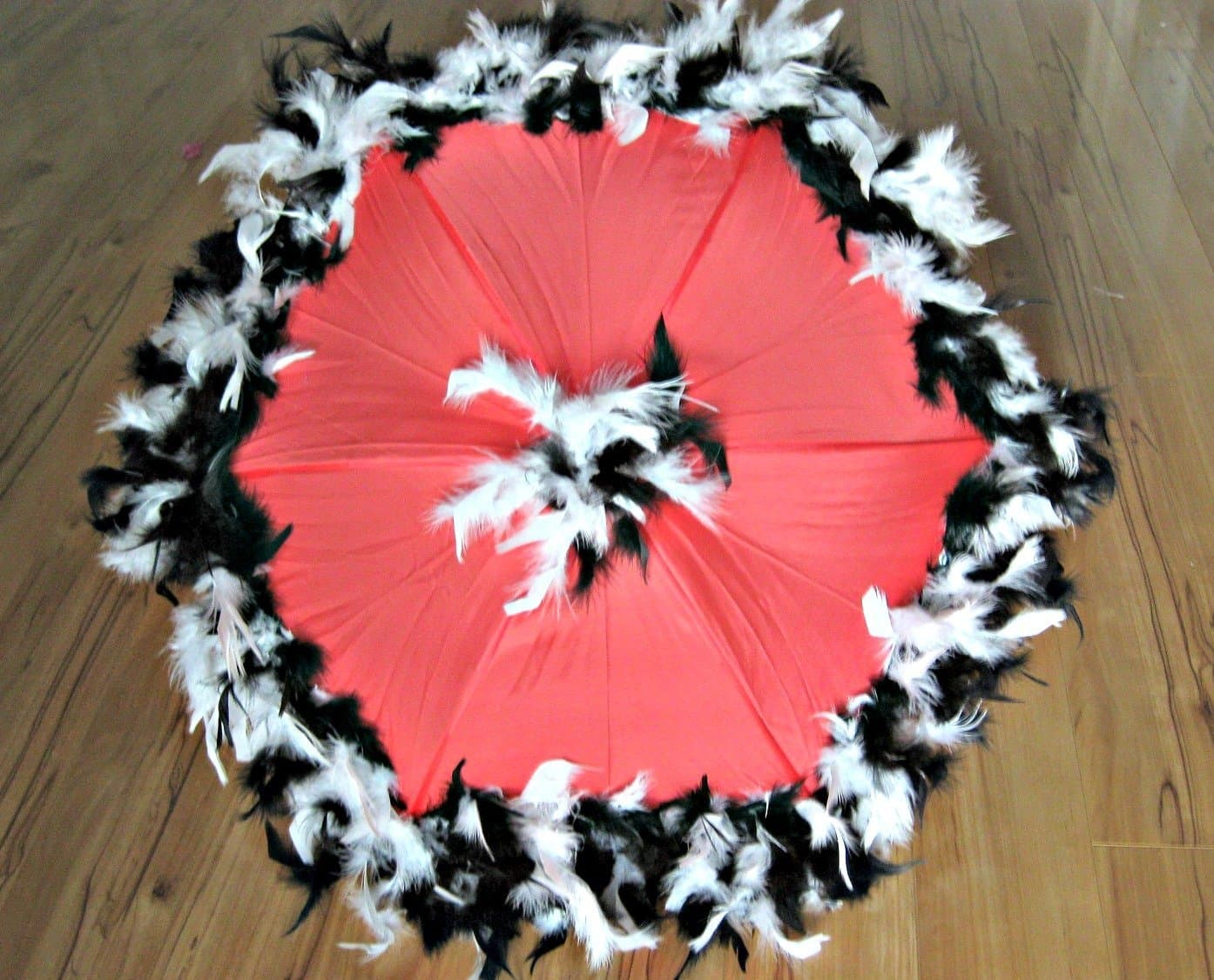 Second Line Umbrella Black and White on Red Ladybug New Orleans Style Festival Parasol Jazz Fest Feather Umbrella