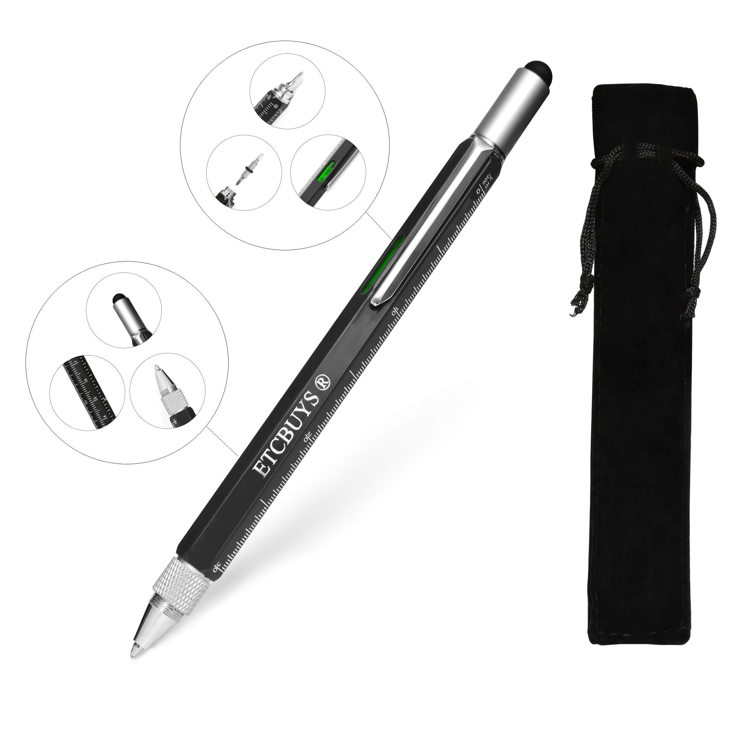 Screwdriver Pen Pocket Multi-Tool 6 in 1 – Multi-Functional & Sturdy Aluminum DIY Tool, With Screwdriver, Stylus, Bubble Level, Ruler & Phillips Flathead Bit, Unique Gift Idea 2 (1 Black)