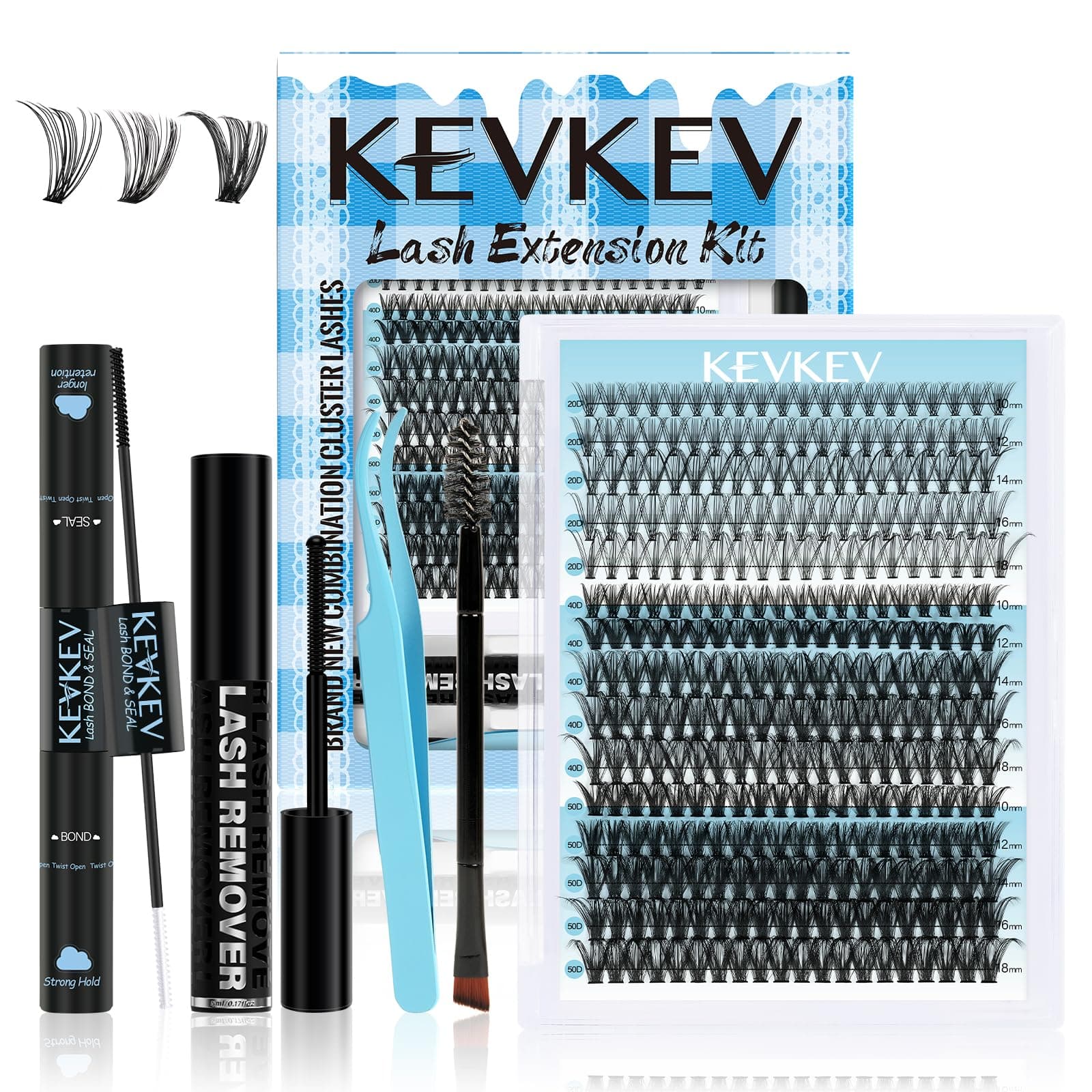 Lash Extension Kit 300Pcs Lash Clusters Kit DIY Eyelash Extension Kit with Lash Bond and Seal Eyelash Remover Lash Applicator Wispy Lashes Look Like Extensions(20D+40D+50D, D-10-18mix)