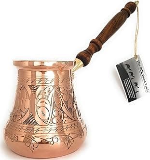 PC Series (XXLarge - 28 fl oz) - Thickest Solid Copper Engraved Turkish Greek Arabic Coffee Pot Wooden Handle Heavy Duty, Stovetop Coffee Maker, Jazzve, Cezve, Ibrik with Hammered Base
