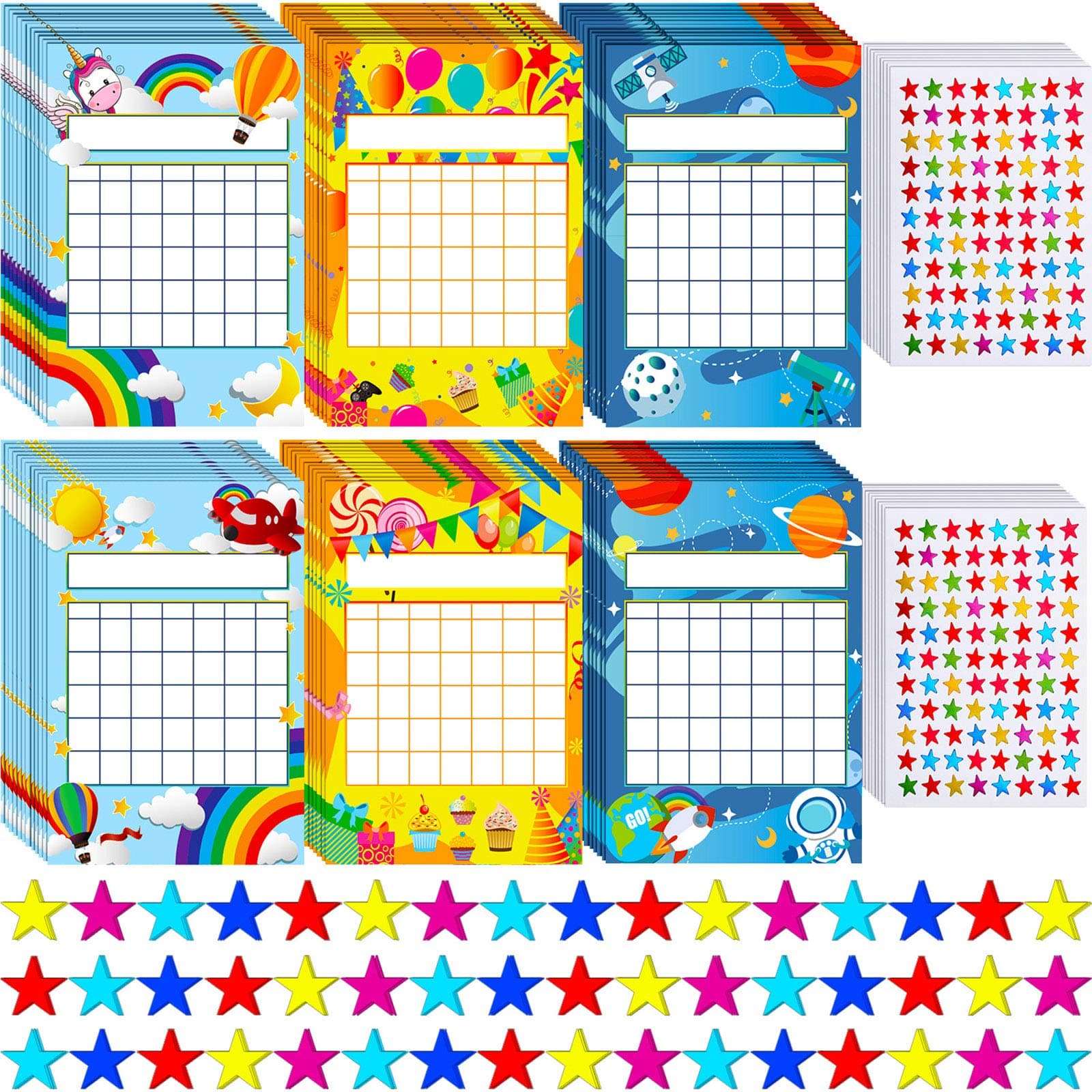 Outus 122 Pieces Classroom Incentive Chart for 6 Designs with 1760 Pieces Colorful Star Stickers for Classroom Teaching Kids Behavior Chore Reward