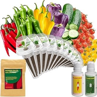 Passion Salsa Seed Pod Kit for AeroGarden, 12 Pods Hydroponic Supply with Vegetable Seeds of Red Chili,Green, Yellow, and Purple Bell Pepper, Red/Golden Cherry Tomato, Cucumber