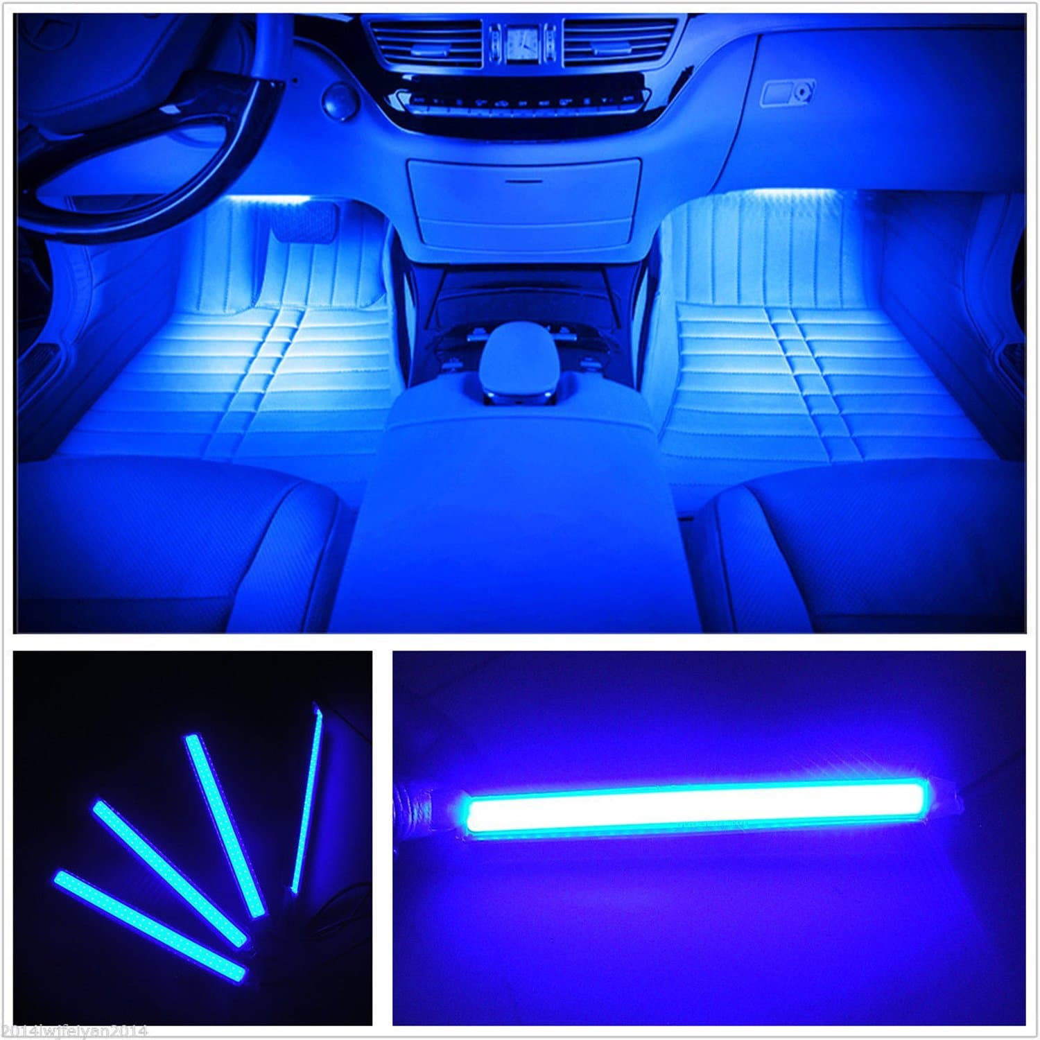 EJ's SUPER CAR Car LED Strip Light, 4pcs 36 LED Car Interior Lights Under Dash Lighting Waterproof Kit,Atmosphere Neon Lights Strip for Car,DC 12V(Blue)